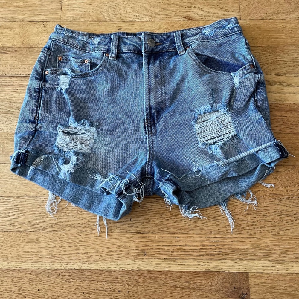 Almost Famous Y2K Micro Mini Shorts Distressed Denim Mid Rise Cuffed Grunge 9